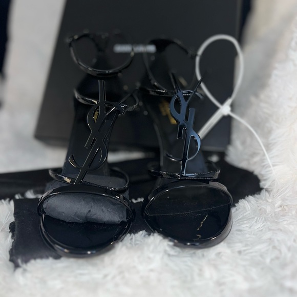 SAINT LAURENT BLACK CASSANDRA SANDALS IN PATENT LEATHER - Size 41/11 - Picture 13 of 16